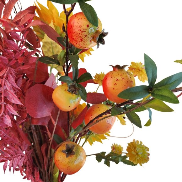 Artificial Fall Floral Arrangement Sunflowers Persimmon Red Foliage Yellow Accen - Picture 6 of 15